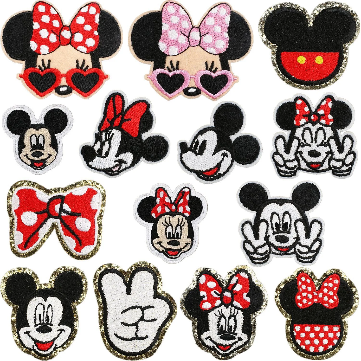 1 unidad Parche termoadhesivo de dibujos animados de Mickey y Minnie, aplique bordado para ropa, con rayas, para coser, para reparar agujeros, regalo para niños