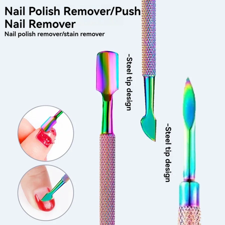 Ensemble de pinces et poussoirs en acier inoxydable, 3 pièces, document arc-en-ciel, kit d'outils de manucure pour ongles et orteils