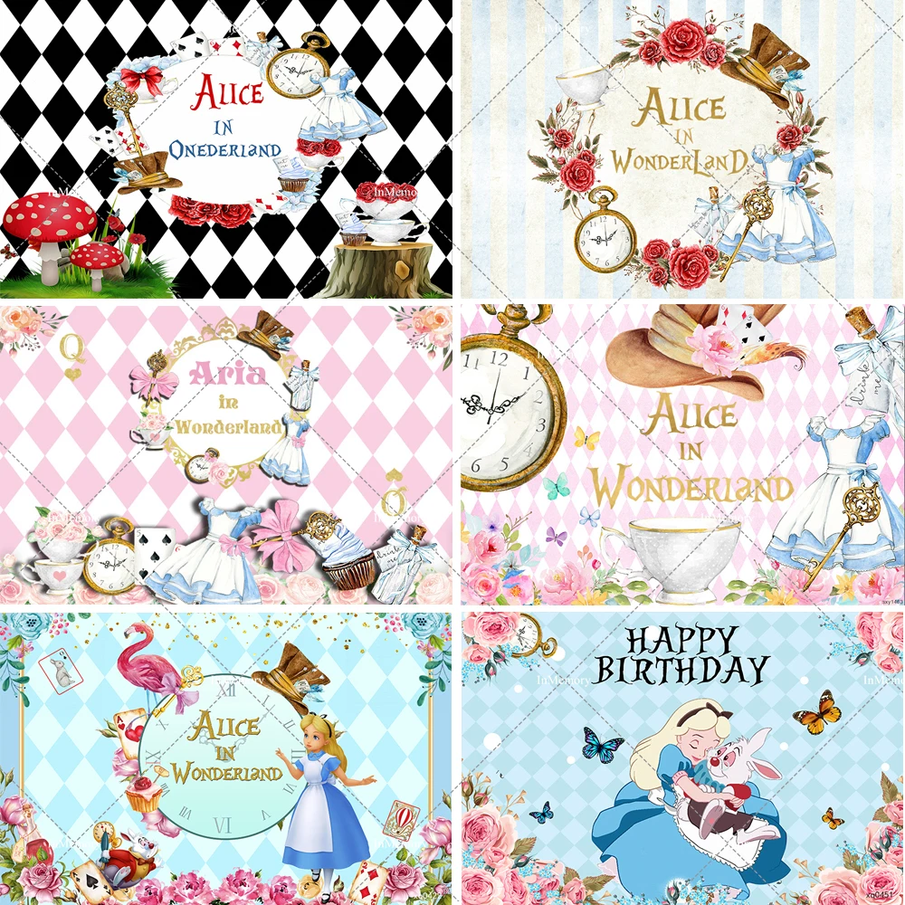 Фон «Алиса в стране чудес» для девочек, детский душ, украшение для вечеринки в честь Дня Рождения после чая, десертный стол, баннер по индивидуальному заказу
