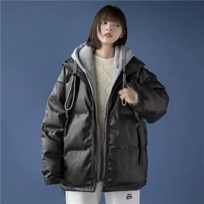 معطف شتوي للرجال من Thiened Fce مبطن بالخبز بسيط Sle Harajuku INS عصري ياباني من القطن Jaet للشباب غير رسمي طويل Sve