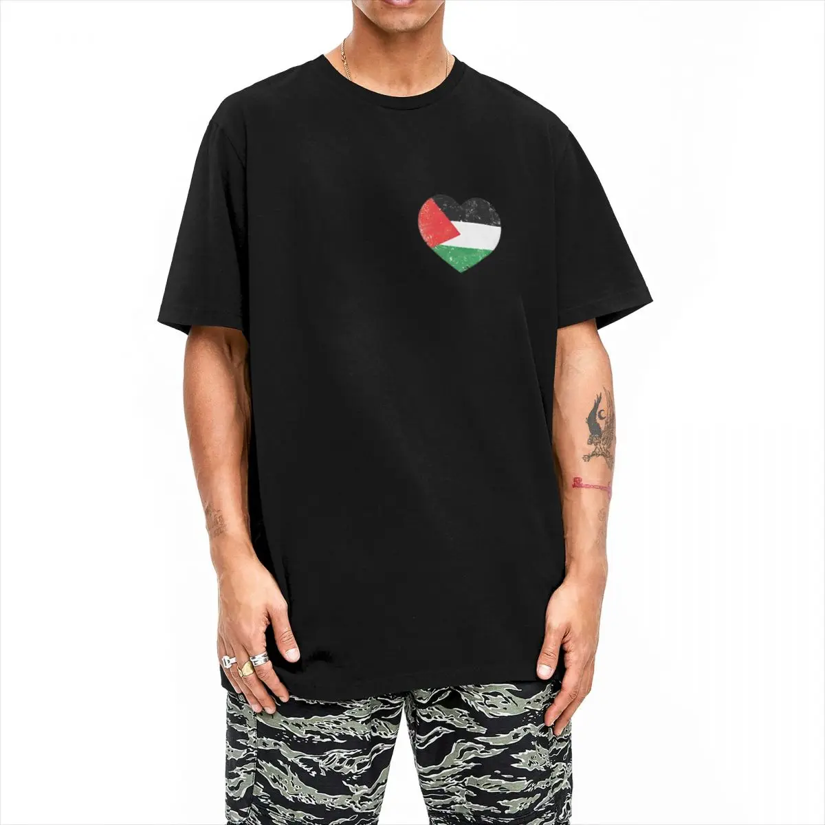 Heart For Palestine T-Shirt Gaza Harajuku T Shirts Short-Sleeve Y2K Basic Tshirt Summer 100 Cotton Crew Neck 4XL 5XL 6XL Top Tee