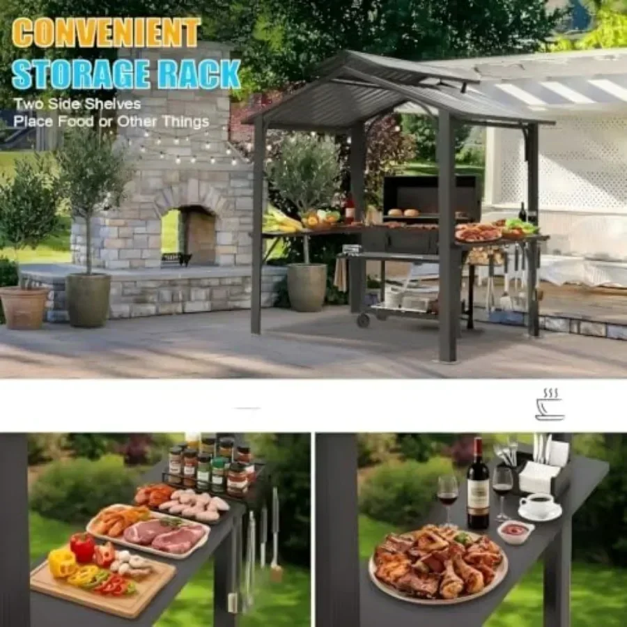 Domi 8x5 Grill Gazebo Hardtop, Metal BBQ Gazebo for Outdoor Grill, Grey view 6