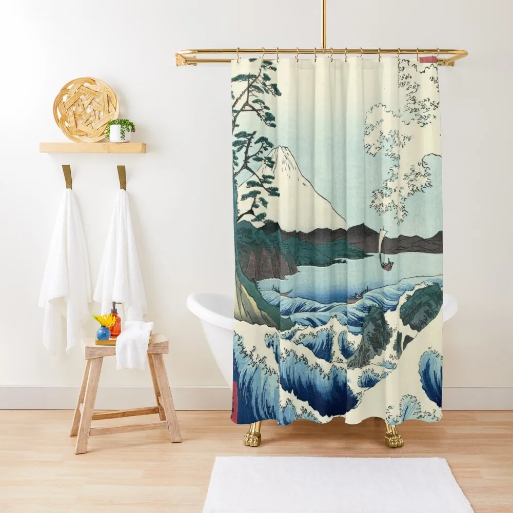 

Utagawa Hiroshige - Seascape in Satta, 1858 Shower Curtain Elegant Bathroom Anti-Mold Waterproof Shower Window Curtain