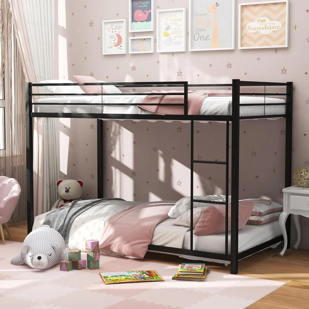 

Metal Bunk Bed Twin Over Twin, Classic Bunk Bed Frame with Safety Guard Rails & Side Ladder, Heavy Duty Space-Saving Design