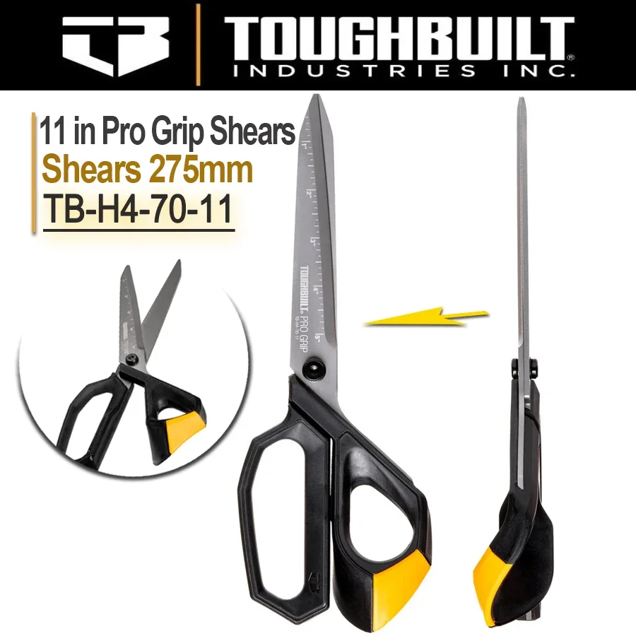 

TOUGHBUILT Pro Grip Shears 11in Caonstruction Industrial Strength Scissors 5″ Titanium Coated Stainless Steel Blade TB-H4-70-11