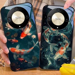 Chinese Wind Fish For Honor Magic 6 50 70 90 Lite X7b 200 Pro Nova 10 Nova 5T X6 P30 Pura 70 Ultra Tempered Glass Phone Case