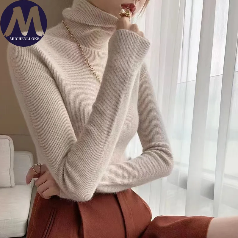 Sweater for Woman Autumn Winter Elegant High Necked Knitted Thin SweaterFashionable Slim Fit High Stretch Keep Warm Pullovers