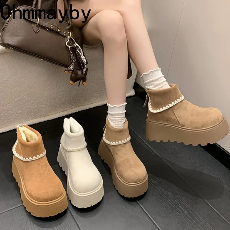 

Winter Womens Platform Snow Boots Flat-soled Warm Plush Women Ankle Boots Warm Anti-chill High Top Cotton Shoes Botas Para Mujer