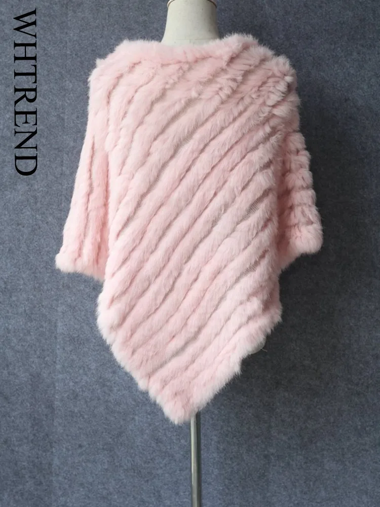 

WHTREND Handmade Woven Rabbit Fur Triangle Shawl Cape Coat Keep Warm Fashion Luxury Capes For Women WH2058