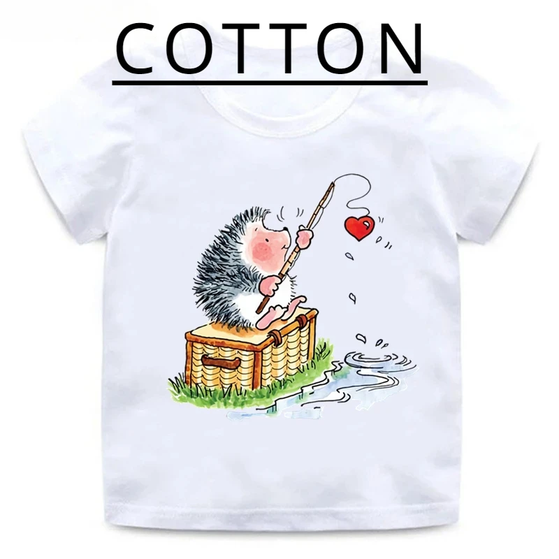 Cute Hedgehog Animal Cartoon Kids Cotton T-Shirts Funny Baby Tee Boys Funny T Shirt Child Summer Short Sleeve Tops Girls Clothes