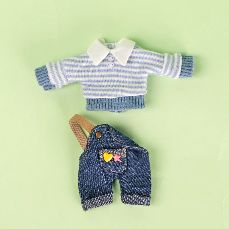 ob11 baby coat lapel sweater one-shoulder suspenders set 1/12 plain body doll clothes doll accessories