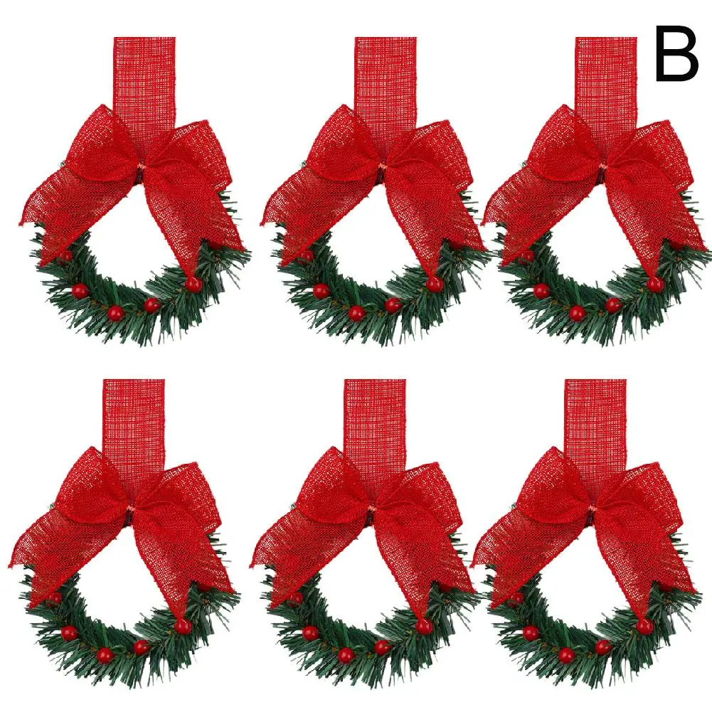 Coronas navideñas para armario de cocina con cinta, 6 uds., Mini corona navideña de hojas verdes artificiales para ventana de Navidad Wal Y9m2