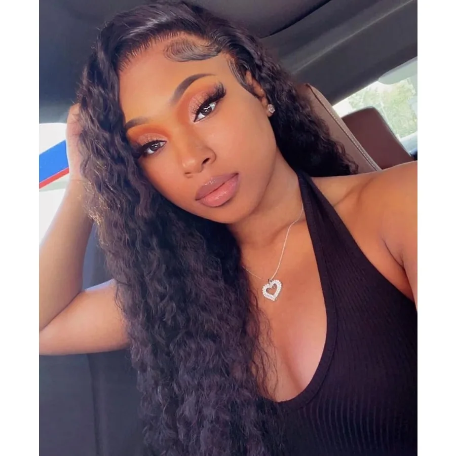 GIANNAY مجعد الدانتيل الجبهة الباروكات أسود موجة عميقة غلويليس الدانتيل شعر مستعار أمامي للنساء السود الاصطناعية ألياف مقاومة للحرارة خصلات الشعر المستعار