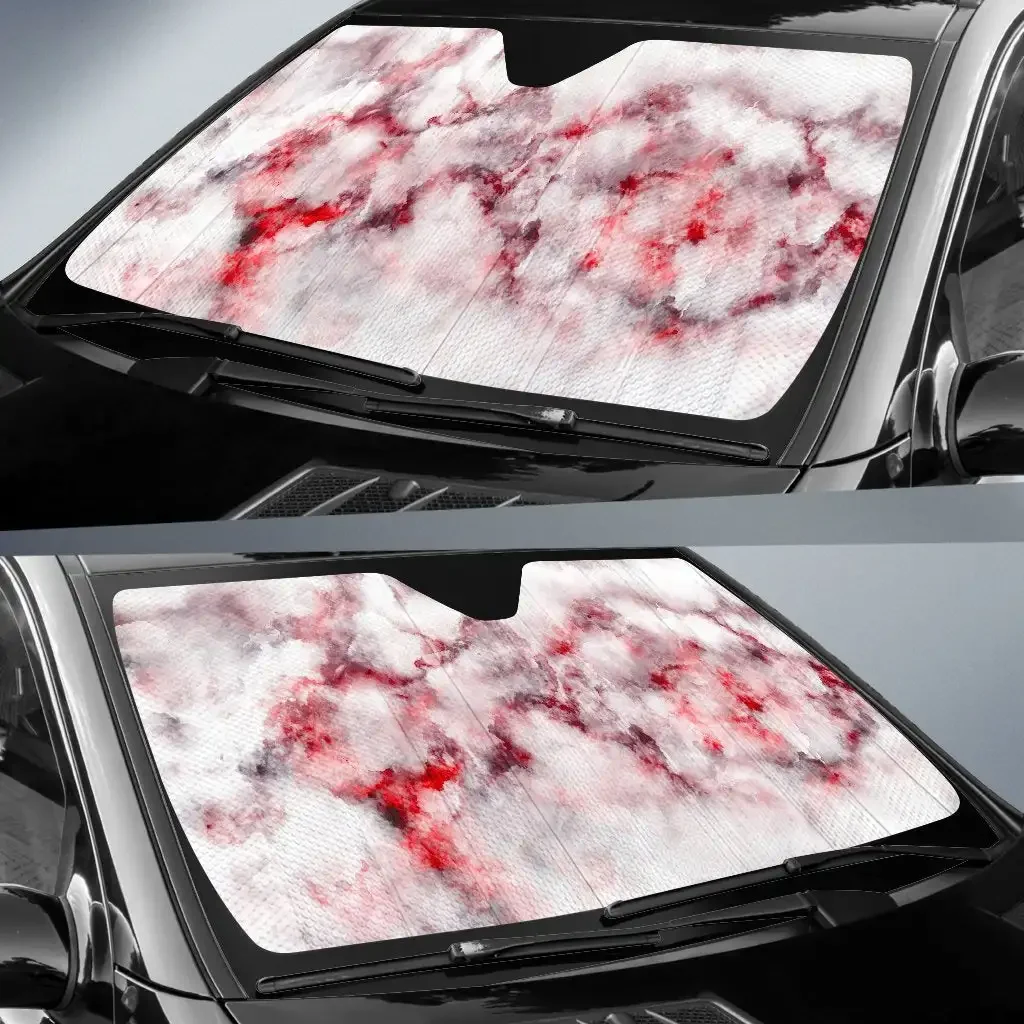 White Ruby Marble Print Car Sun Shade