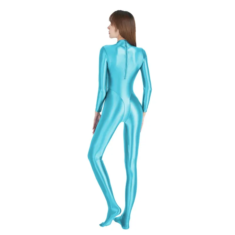 

asdh8@AMORESY Sexy Shiny Glossy Full Length Oil Tights Smooth Running Overalls Yoga Casual Sport Suits Women Jumpsuits Catsuits