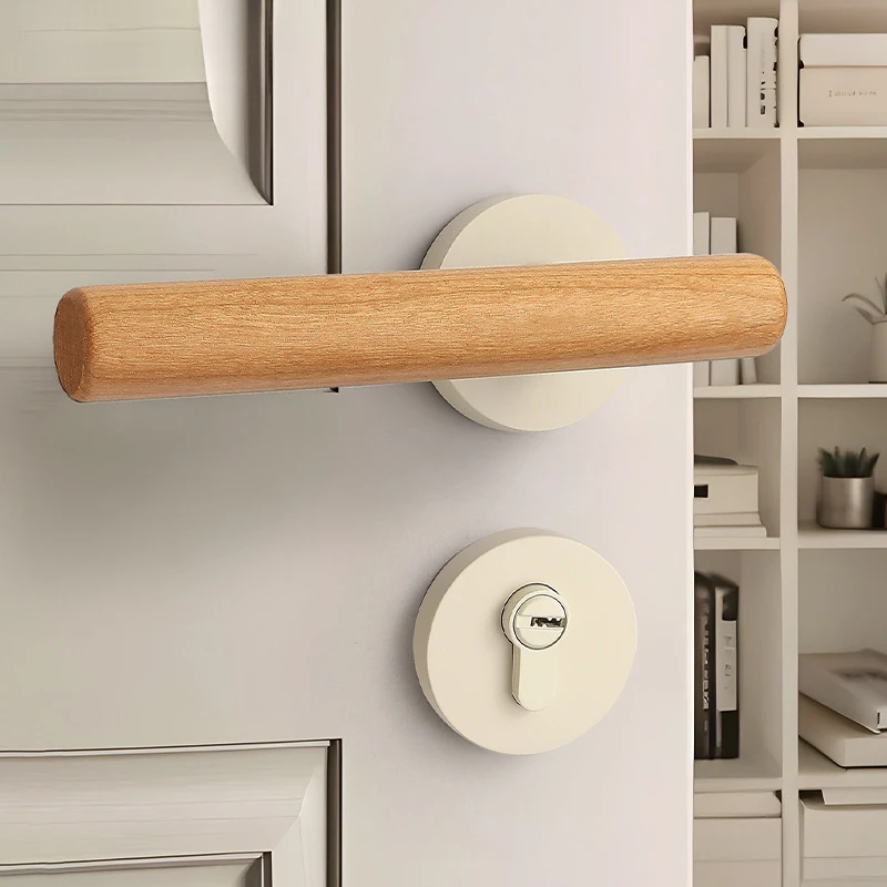 ‑white Split‑type Magnetic Silent Door Lock, Indoor Solid Wood Bedroom Door Handle Set Equipped With Hinge and Door Stopper