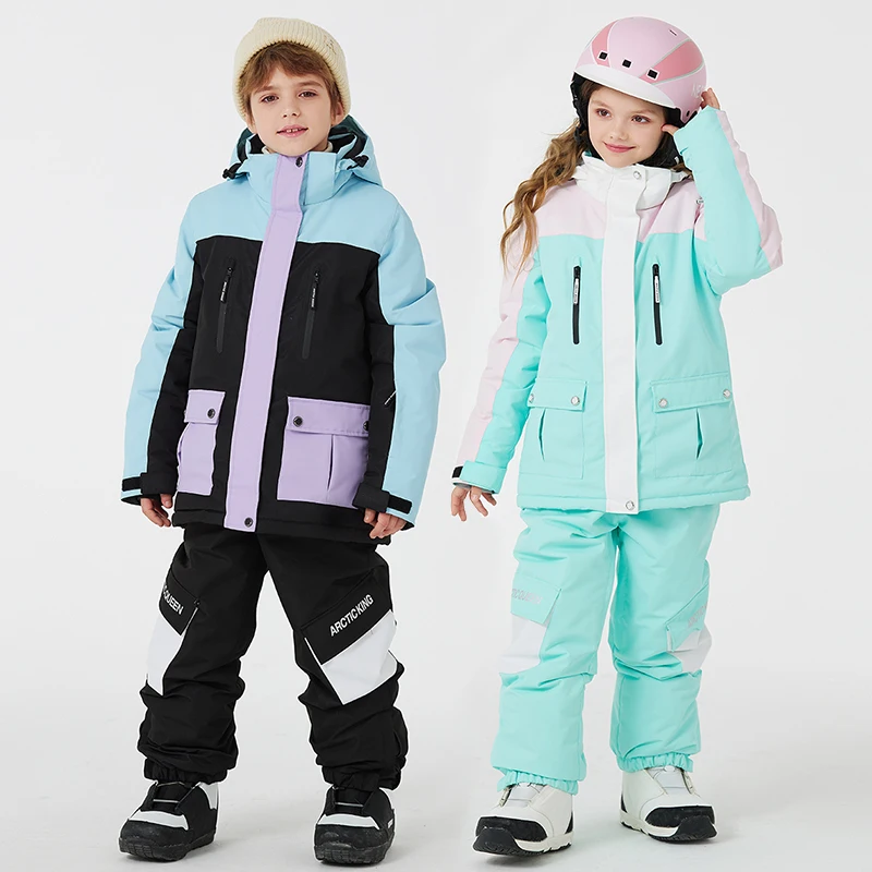 Winter Waterproof Boys Snow Suits Outdoor Sport Girls Skiing Sets Thick Warm Jacket Pants Chidlren Snowboard Costumes Clothes