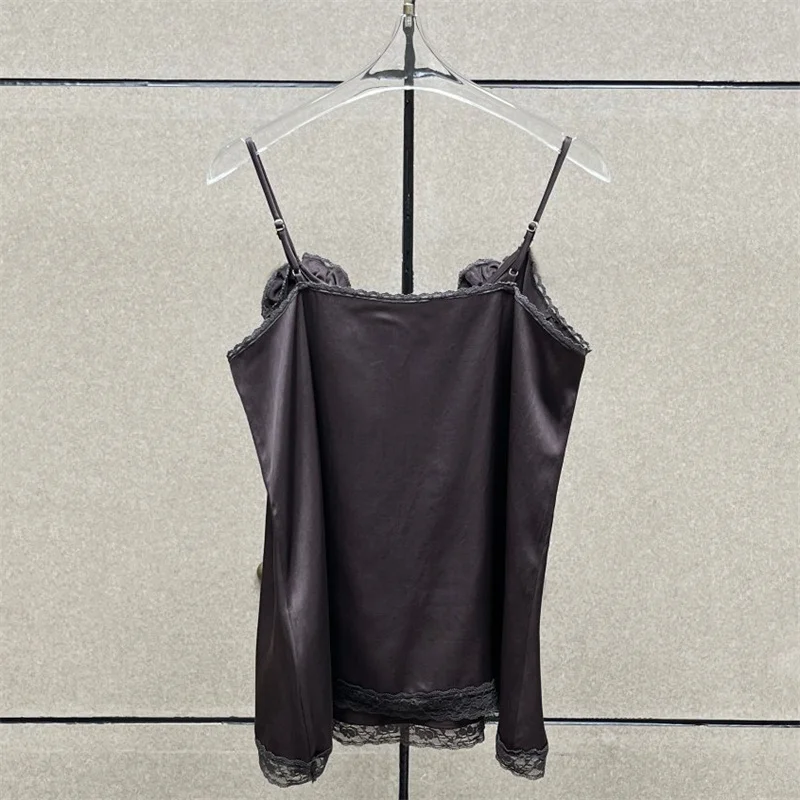 Women's vest New lace patchwork suspender sleeveless top for summer 2026 3D floral decoration women's corset backless tank top