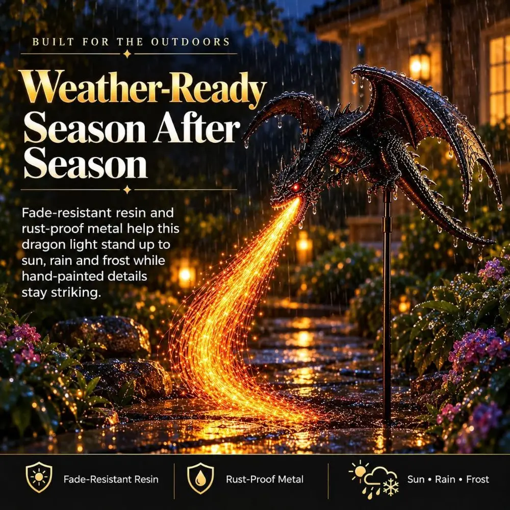 Resin Solar Dragon Fire Garden Light Waterproof Solar Powered Solar Garden Light Flame Effect LED String Lights