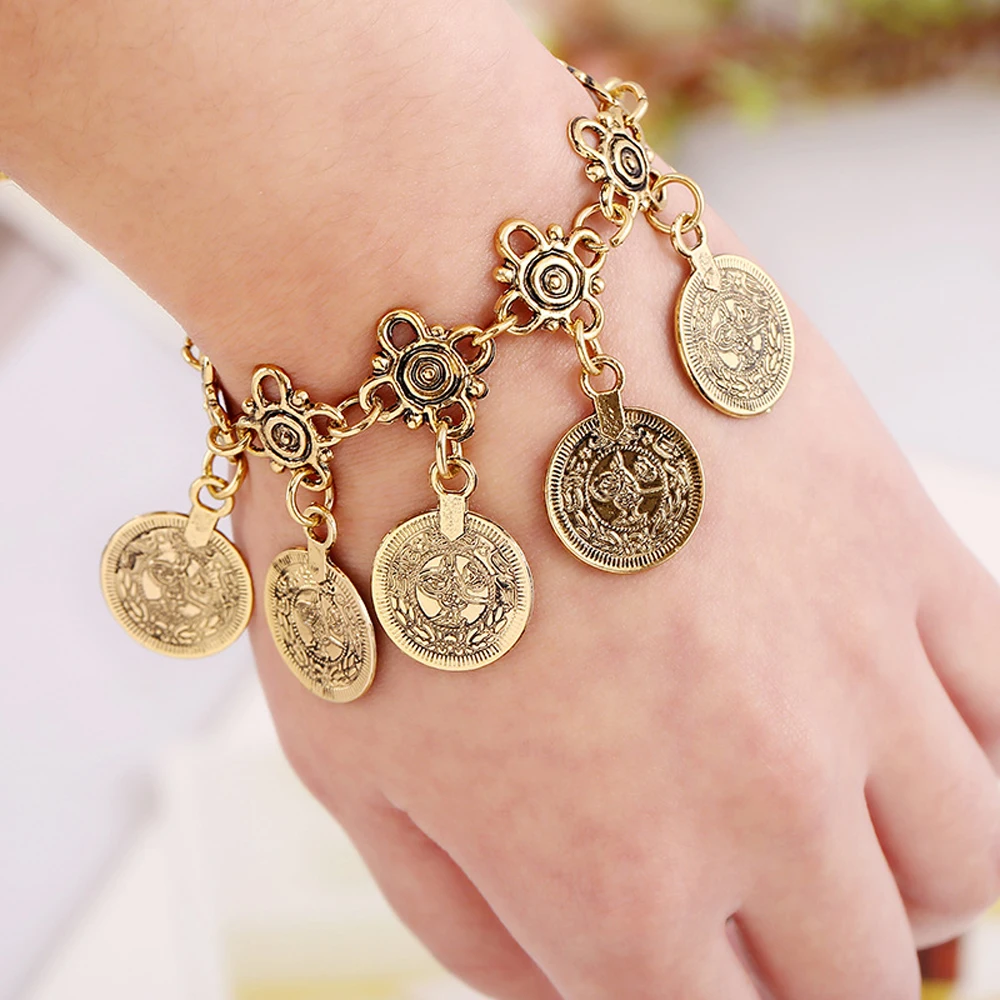 Vintage Coins Tassel Bracelet Anklet for Women Boho Gypsy Indian Ethnic Tribal Festival Statement Bangles Afghan Turkish Jewelry