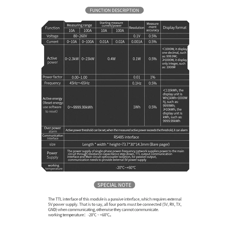 PZEM-Wattmètre d'Approche T 3.0 avec Étui et Fermeture CT Souverain h Mètre Volt Amp, Test de Courant pour Ardu37TTL COM2/COM3/COM4, 100A