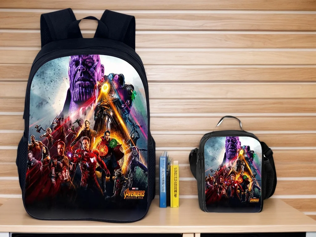 Miniso Hot The Avengers Schoolbag 2 Pcs Set Boy Girl Lightweight Knapsack with Lunch Bag-Waterproof 2 in 1 Backpack for Student