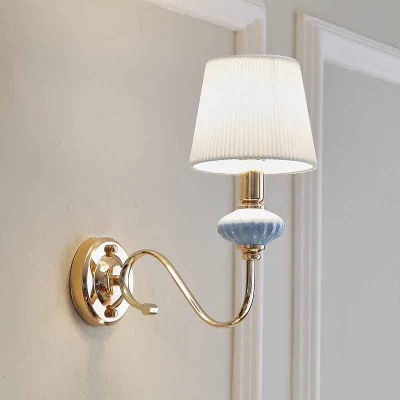

American style wall lamp living room girl bedroom bedside lamp single head background wall modern simple wall lamp