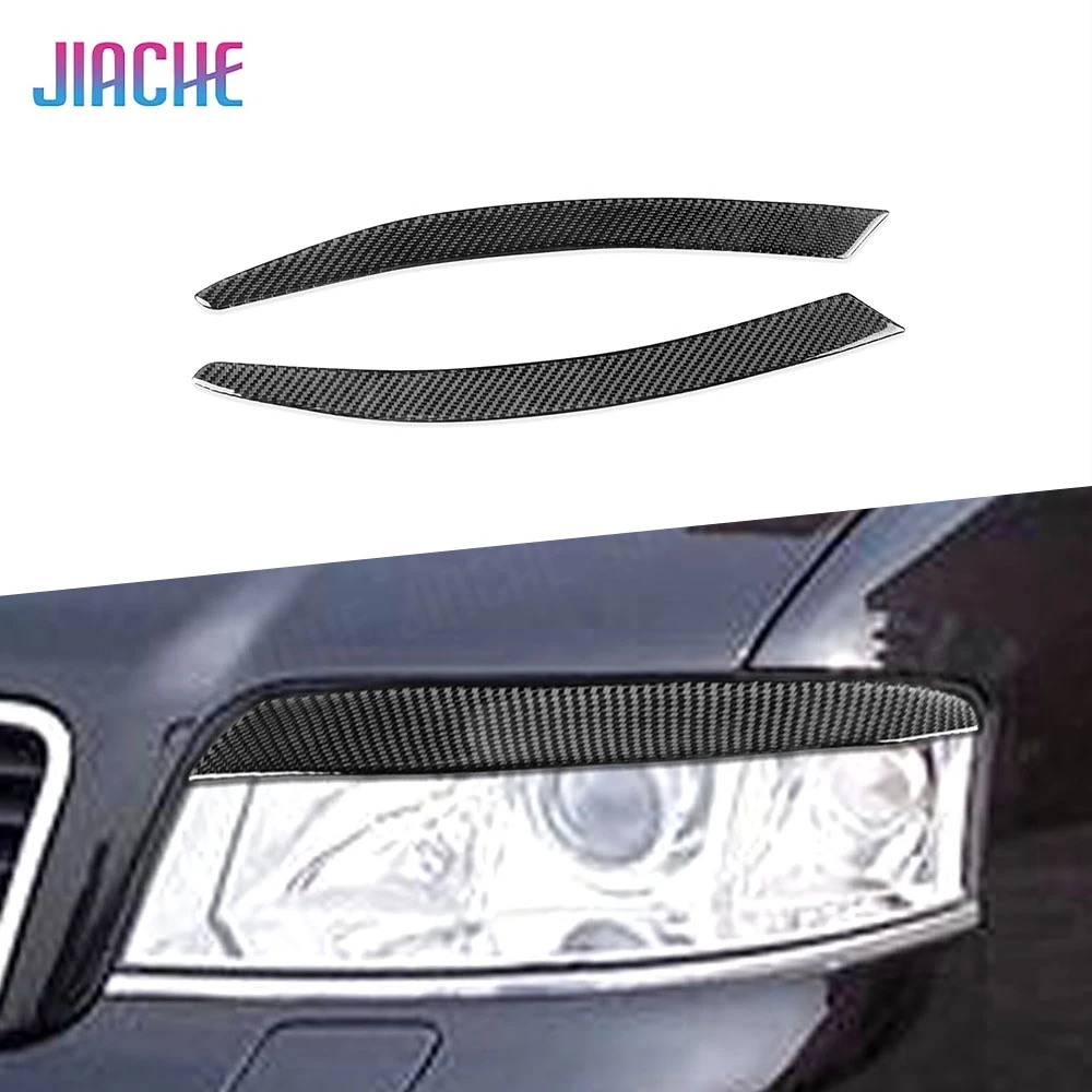 

2Pcs Carbon Fiber Car Front Fog Light Lamp Eyebrow Cover Sticker Decoration Frame Trim For Audi A6 C6 4F 2004-2009