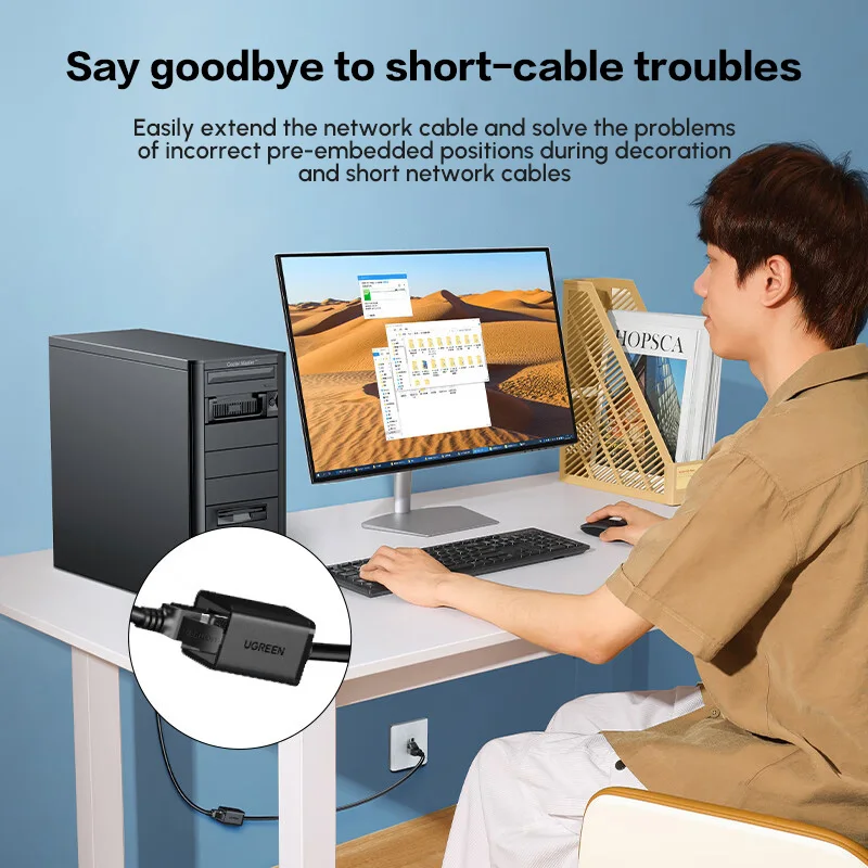 UGREEN イーサネット延長ケーブル Cat6 LAN ケーブルエクステンダー Cat 6 RJ45 ネットワークパッチコード オス-メス コネクタ