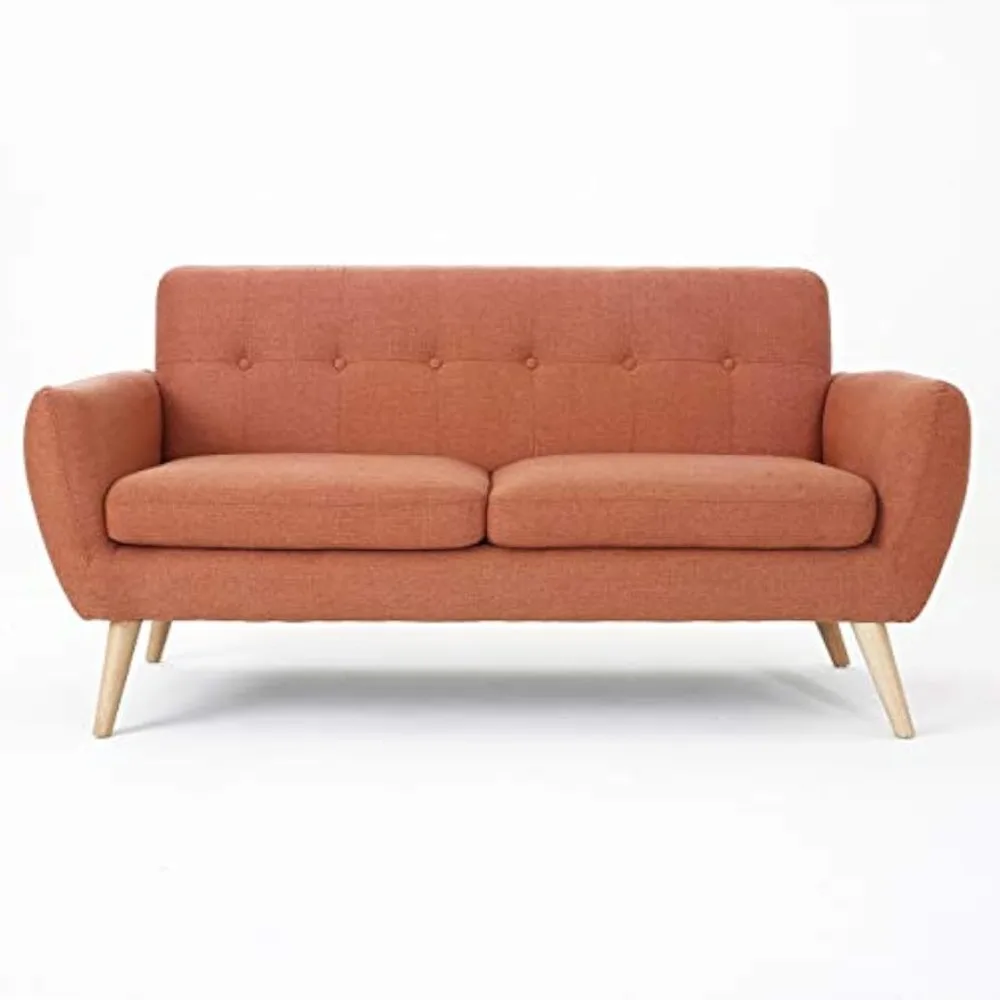 Josephine Mid-Century Modern Petite Fabric Sofa, Burnt Orange / Natural