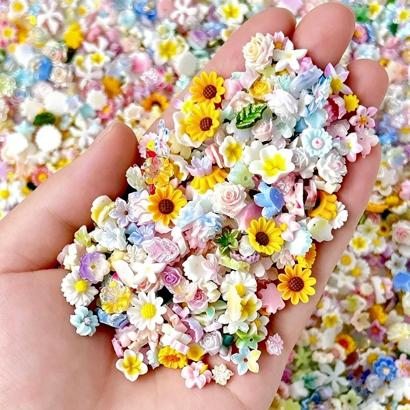 Multi-style Sweet Colorful Sunflower Egg Flower Rose Blossoms Series Nail Charms Simulated Leaves Mixed Nail Art Decorations DIY
