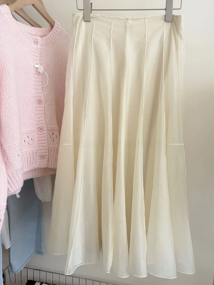 

Slippery High Waist Slimming f Skirt Women's Vintage Versatile Fairy Skirt Long Skirt A-Line Loose Fit Commute Sle