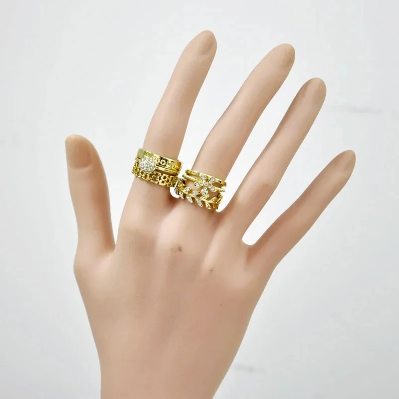 15 Pieces / 5 Sets 3 in 1 Style Gold Plated Ring For Ladies Girls Women's Wedding Jewelry Wholesale Lots NO4308