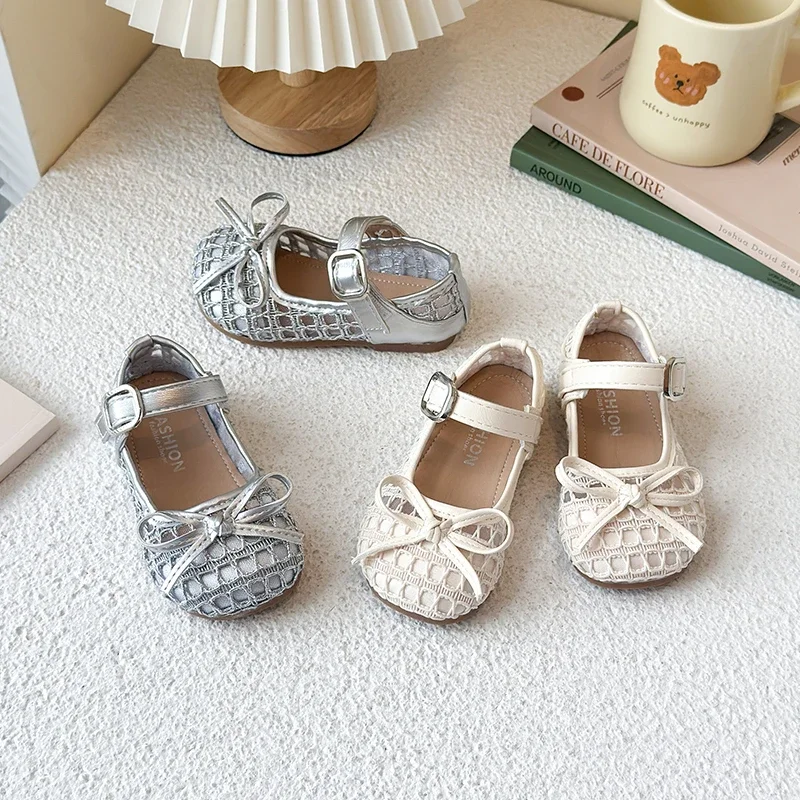 

Girls MaryJanes with Simple Bows Children Flats Round Toes Mesh Breathable 2025 Brand New Kids Princess Shoes Wedding Party