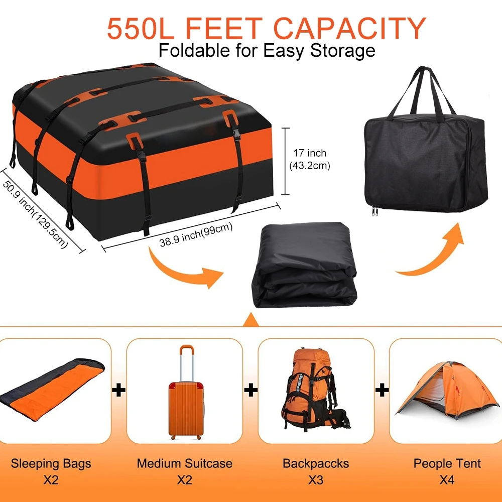 550L Waterproof Car Rooftop Cargo Luggage Carrier Storage Bag with Anti-Slip Mat PVC Carrier Bag With Enhanced Reinforced Straps