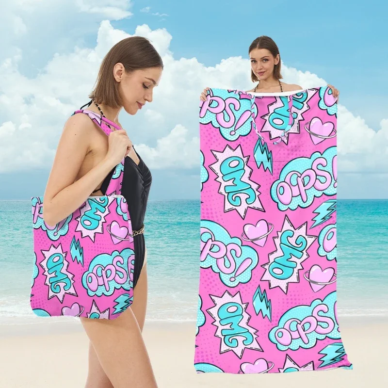 2-in-1 Beach Towel One-piece Shoulder Bag Seaside Folding Wrap Blanket Multifunctional Portable Printed Bath Sheet Easy To Store