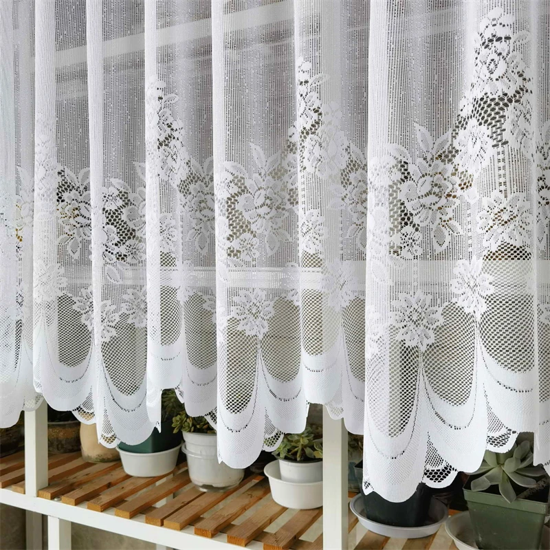 Rod Pocket White Lace Mesh Short Sheer Tulle Curtains For Kitchen Closet  Bedroom Balcony Cafes Tie Window Valance Voile Drapes