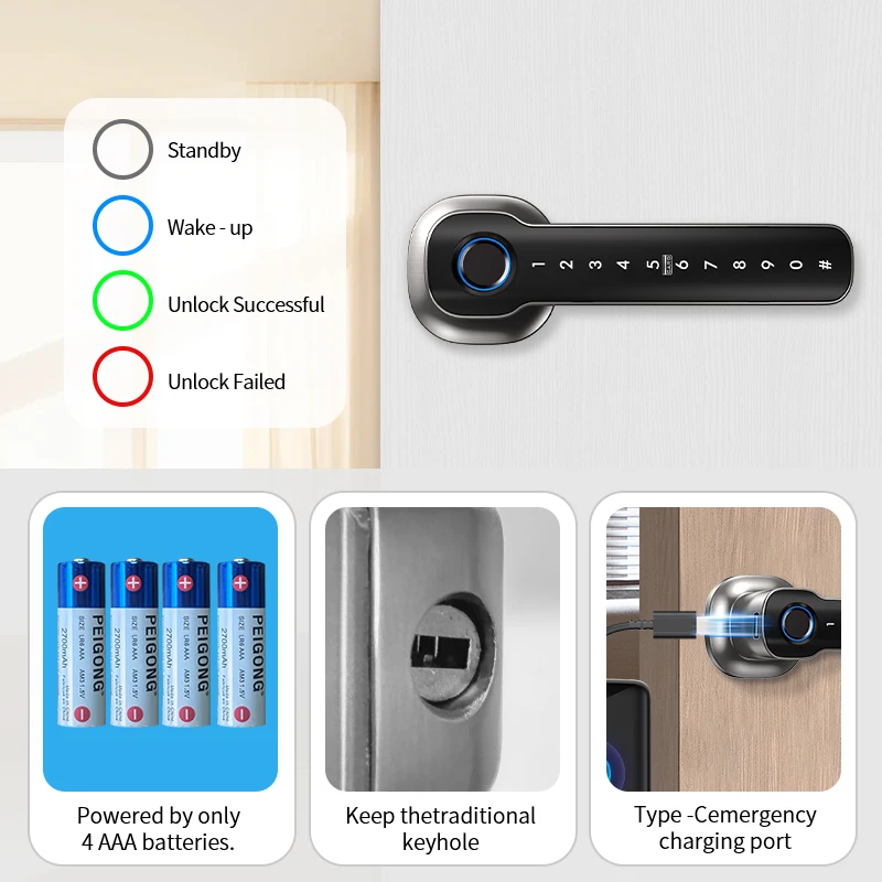 Fingerprint Smart Lock Key IC Card lock Bluetooth model password lock with remote control function via app for Hotels Bedrooms