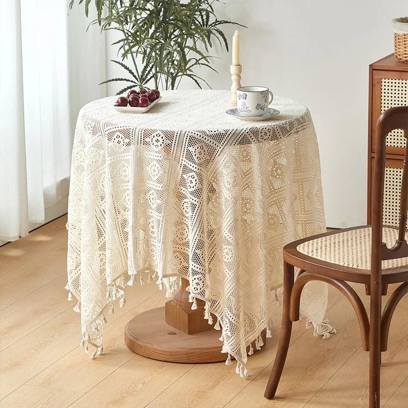 American retro pastoral tablecloth, hollow crochet, rectangular round dining table, tablecloth, cabinet cover towel, household
