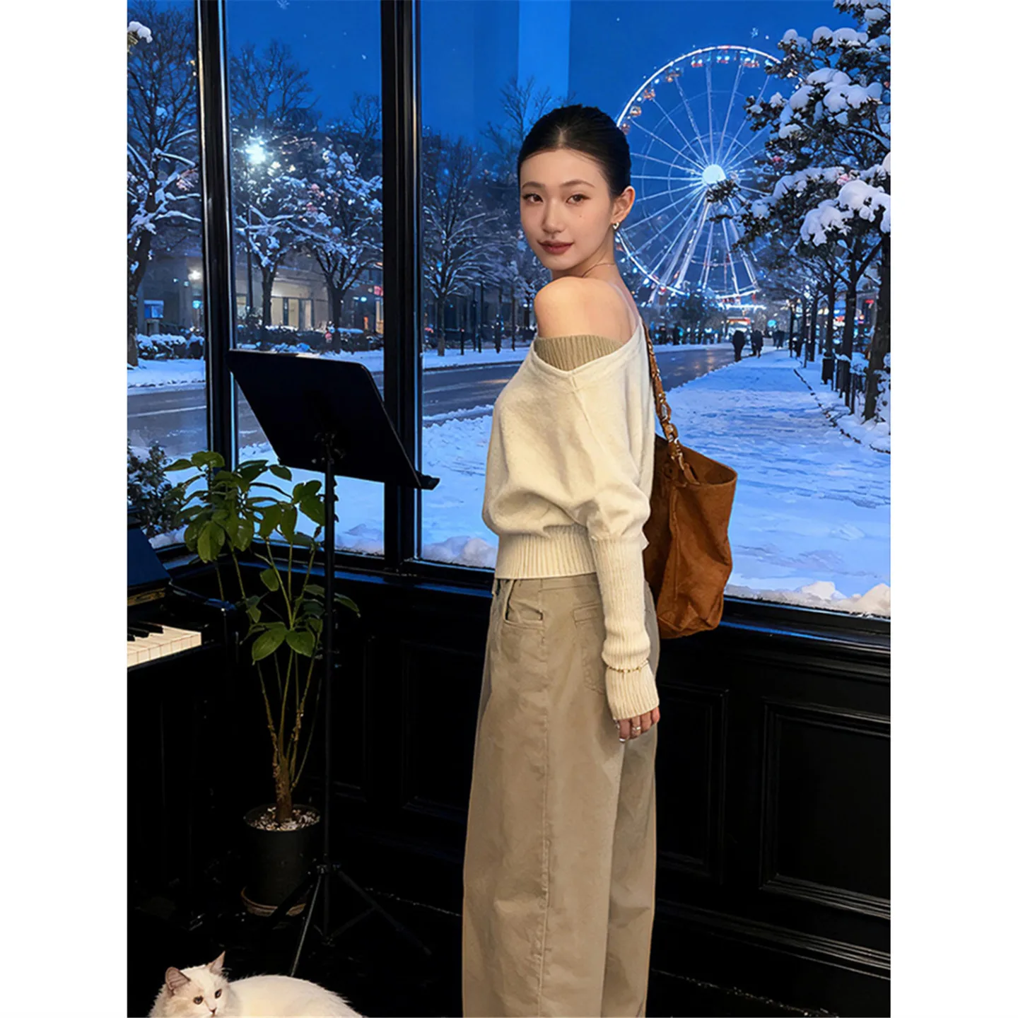 

Pullovers Womens With Bee Quality Vêtements Korean Spring Minimalist Y2K Angora Collection Jirai Hat White Sharp Batwing Woolen