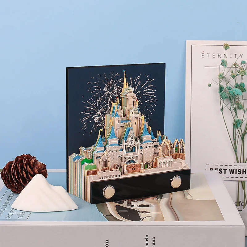 D2 3D Calendar 2024 Notepad Block Castles 3d Art Calendar With Led Memo Pad Paper Notes Desk Decor Birthday Gift Paper Sculpture