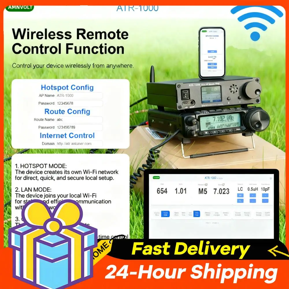 AMNVOLT ATR1000 1000W Automatyczny Tuner Antenowy HF (1.8-30MHz) Zdalne Sterowanie WiFi Do Radiotelefonów Krótkofalowych YAESU ICOM