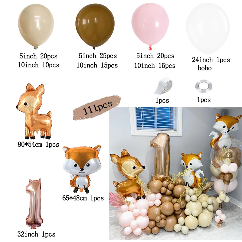 Ensemble de ballons en feuille d\'aluminium Jungle Fox Deer, animaux de la forêt, décor à thème débarde calcul, décor à l\'hélium numérique IkKids,