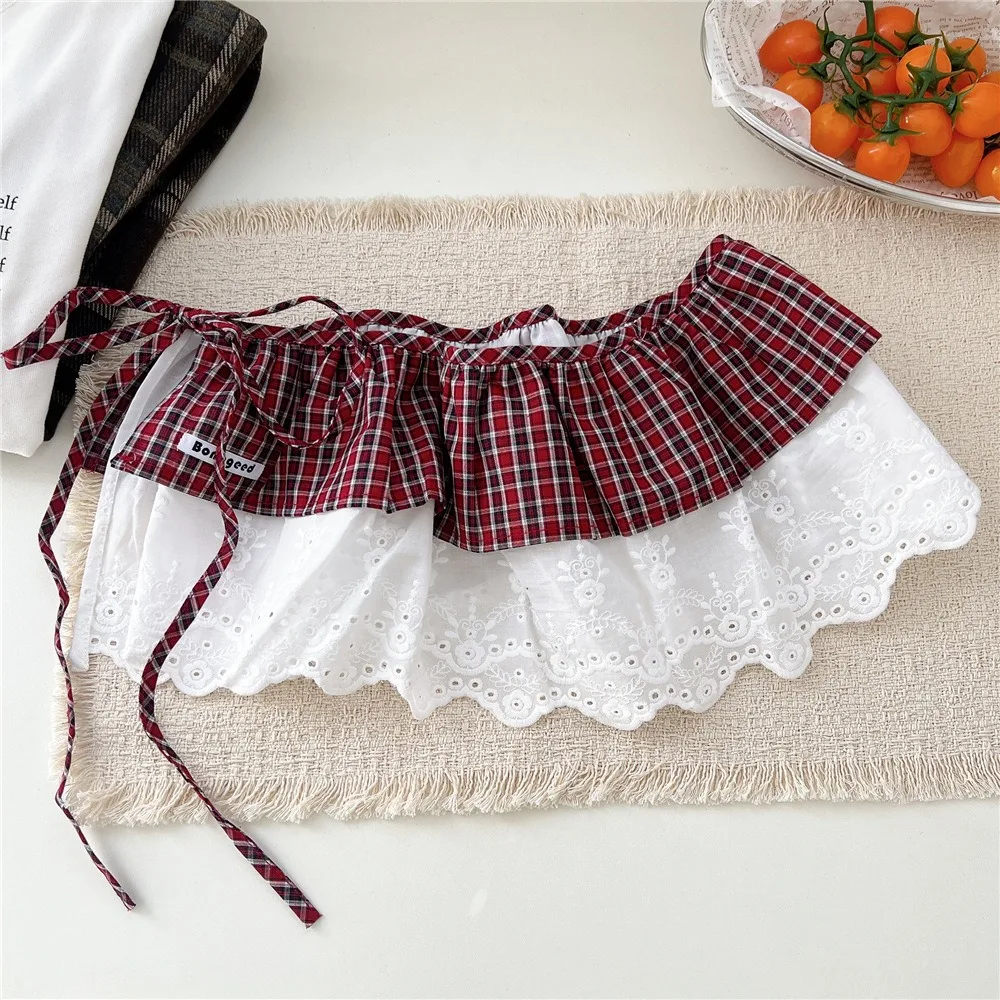 

Модная двухслойная юбка с кружевной отделкой в клетку в стиле JK, уличная одежда Y2K, юбка-обертка в стиле Харадзюку, кружевные мини-юбки, подарки