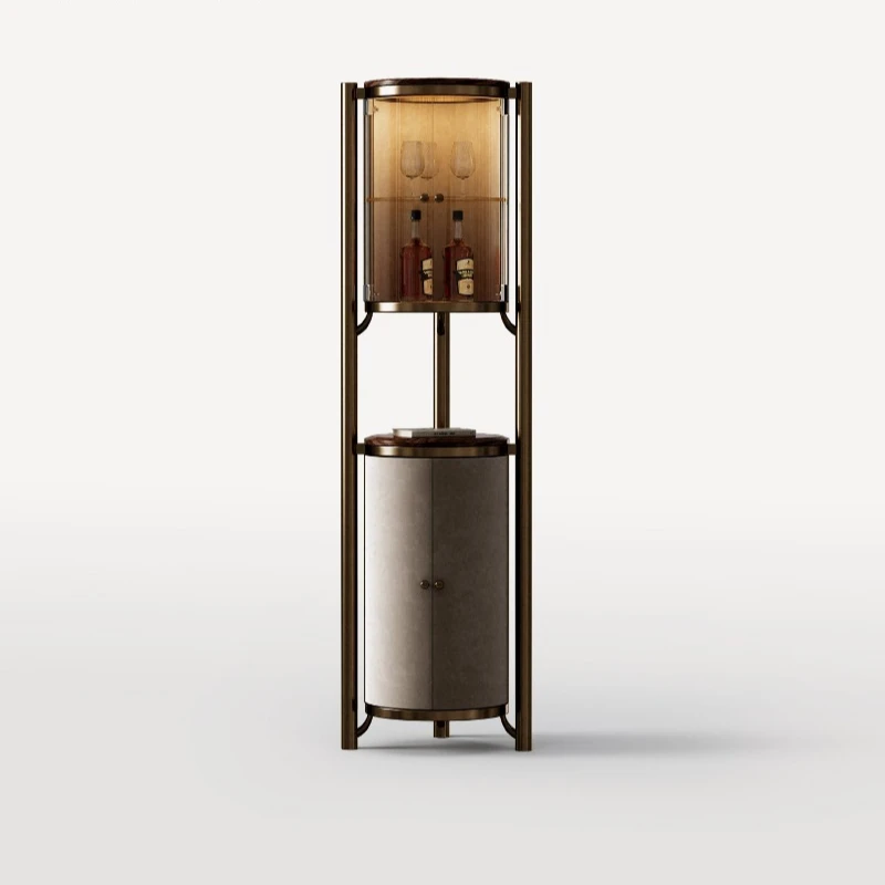 Wine cabinet display cabinet, light luxury black walnut Italian style wall glass high cabinet rack