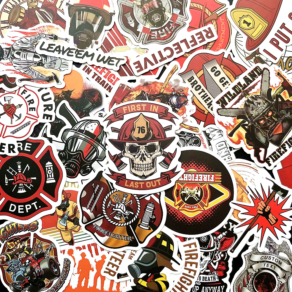 50pcs Fire Hero Firefighter Style Cartoon Stickers Brave Fireman Fire Trucks Decals for Phone Guitar Diary Sticker Kids Toys