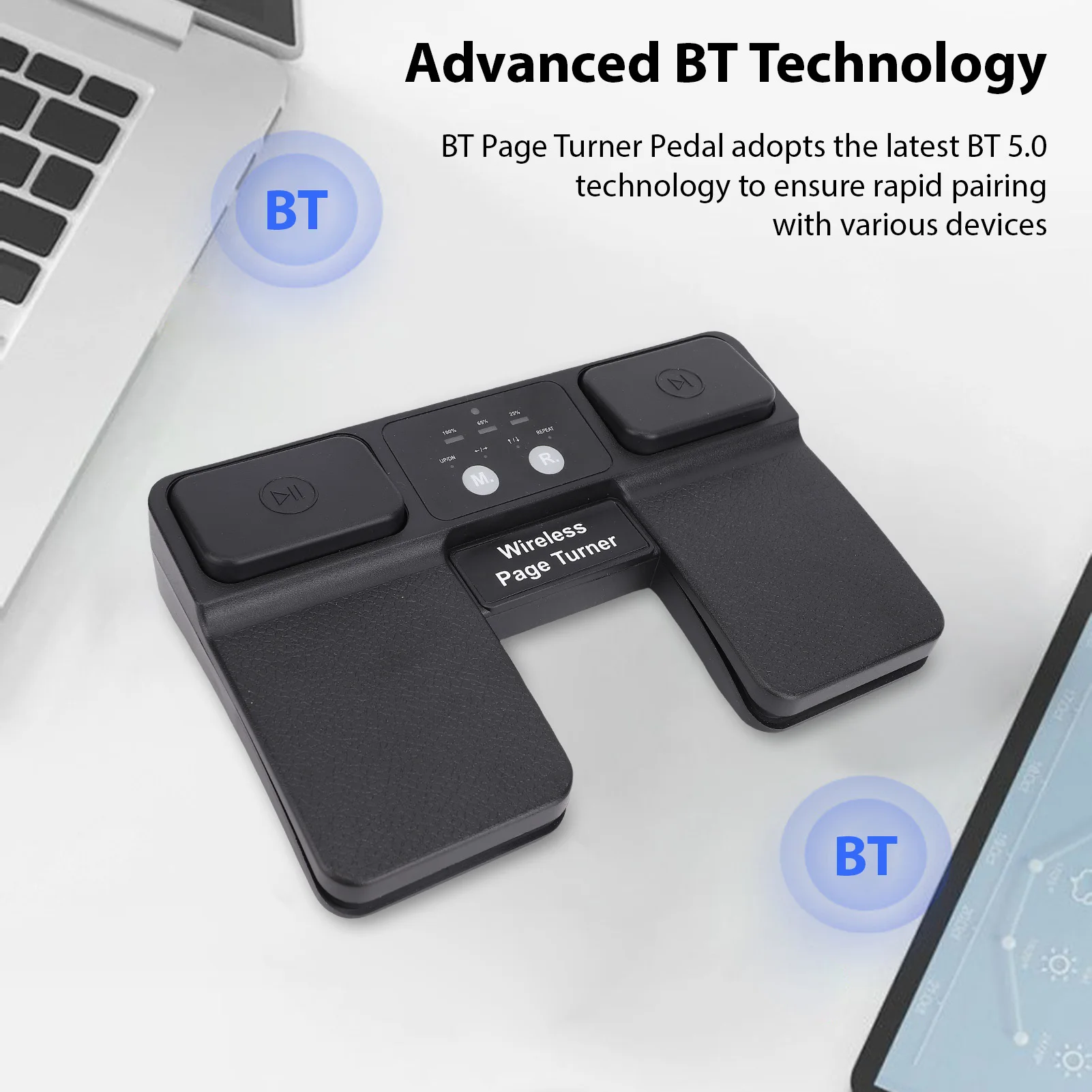 Pedal volteador de página inalámbrico QY102, volteador de página de música portátil BT para Piano, guitarra, tabletas, teléfonos, volteador de página de pie silencioso