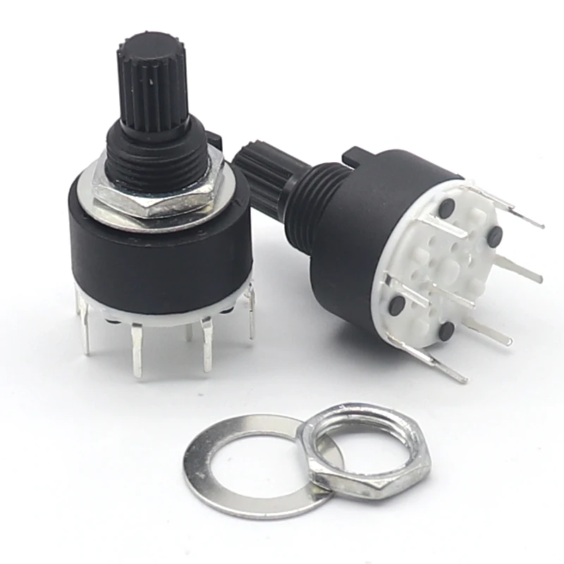 【5-1PCS】1/2 Pole 3 /4 /5 /6 /8 Position SR16 16mm Rotary Band Switch 16mm Shaft DC60V 0.3A 15mm Shaft Flower Axis Round Switch