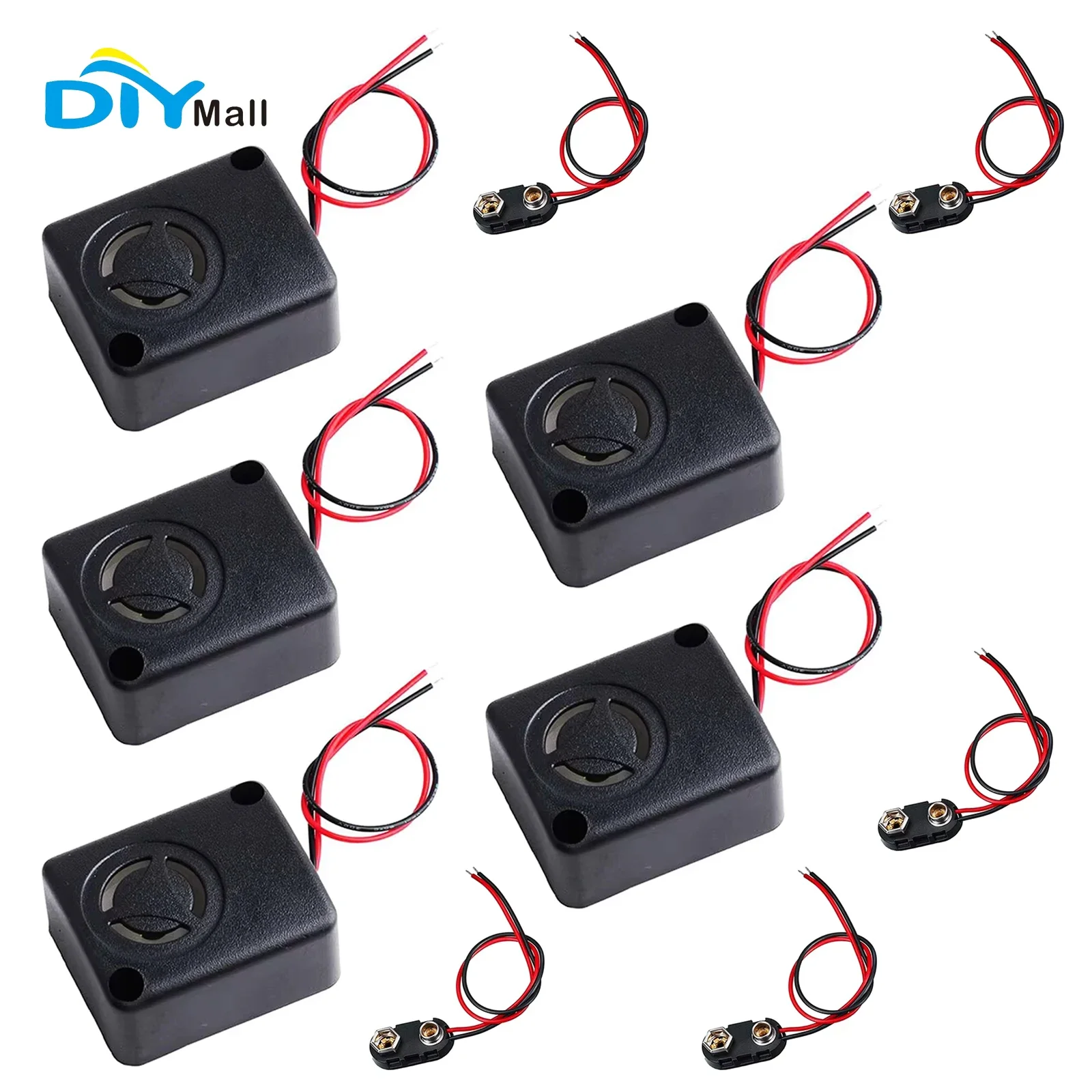 12V DC ブラックミニピエゾアラームサイレン 110dB 保険金庫盗難防止アラーム高デシベルブザー車用 + 9V バッテリーバックル