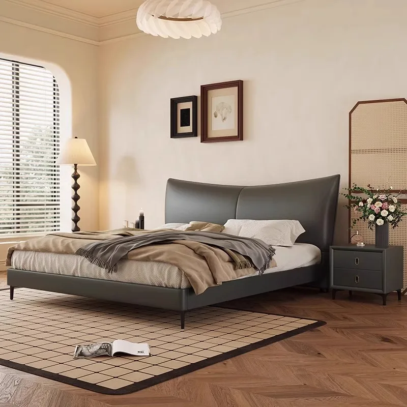 Modern Luxury Wood Bedroom Furniture Soft Up-holstered Beds Super king Padded Double Bed Frame Black Derma Set Storage Design